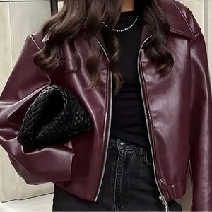 Women's Burgundy Leather Jacket